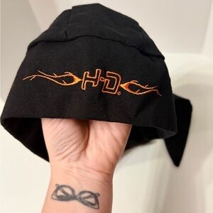 Harley-Davidson Black Bandana Hat with Orange HD Flame Embroidery